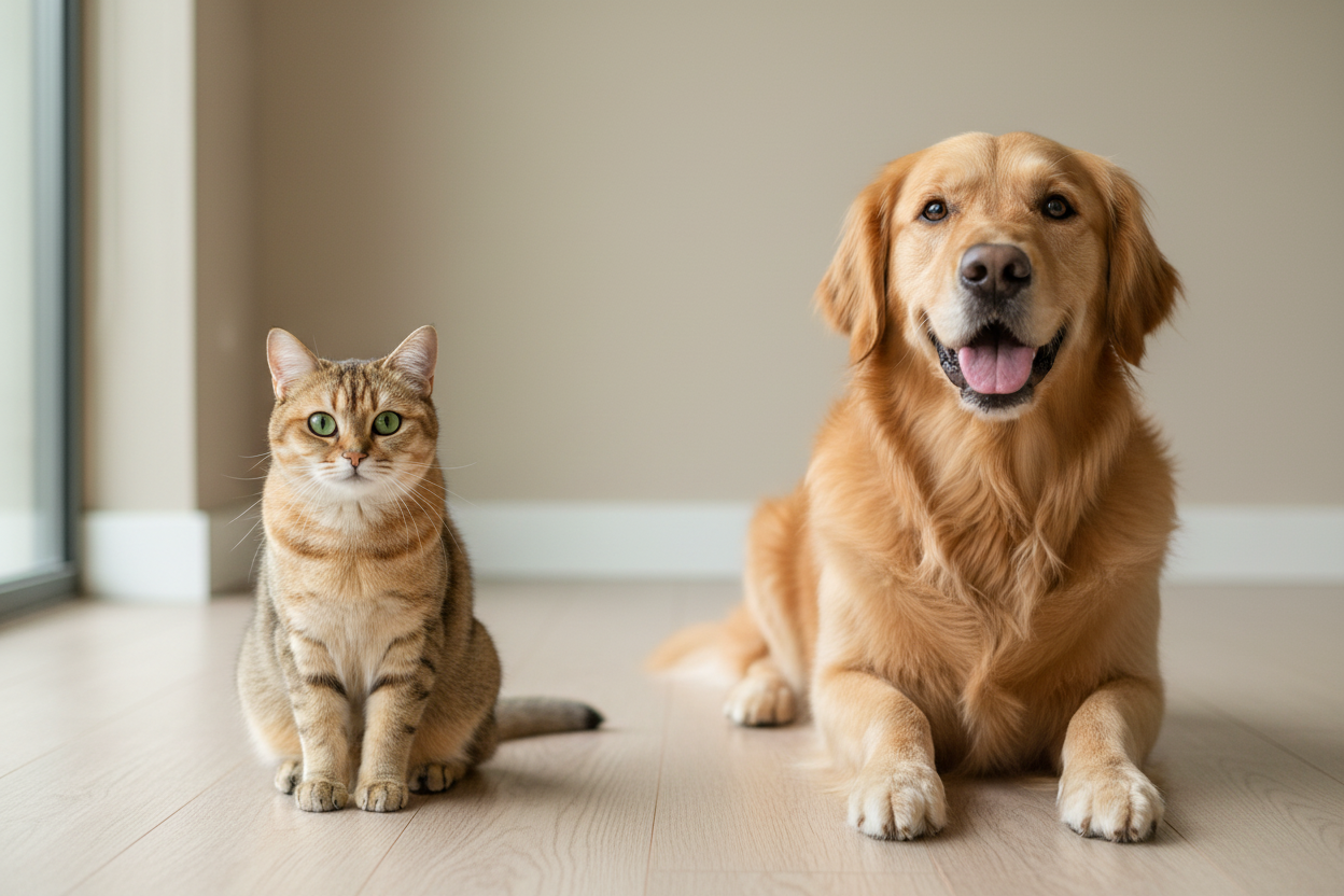 Cat and dog with balanced lighting